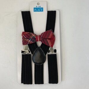 NWT Children’s Place Boys 6-16 Red Plaid Bowtie & Suspenders Set